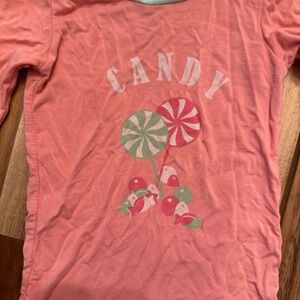KicKee Kids Bamboo Viscose Pajama Set Candy Graphic Peppermint Pants 2T Coral